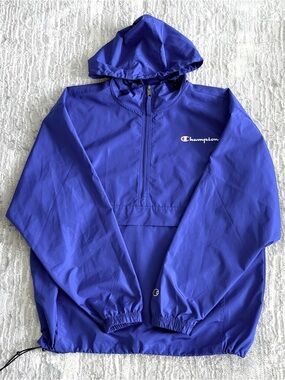 Champion Stadium Packable Jacket Men’s Large Blue Half-Zip Hooded Anorak